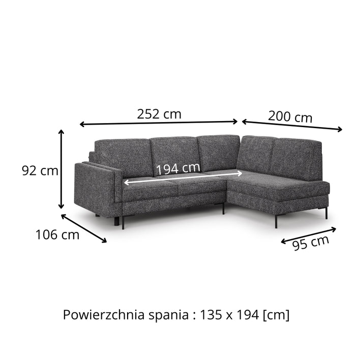 Nowoczesny narożnik DIVA z funkcją spania i pojemnikiem na pościel