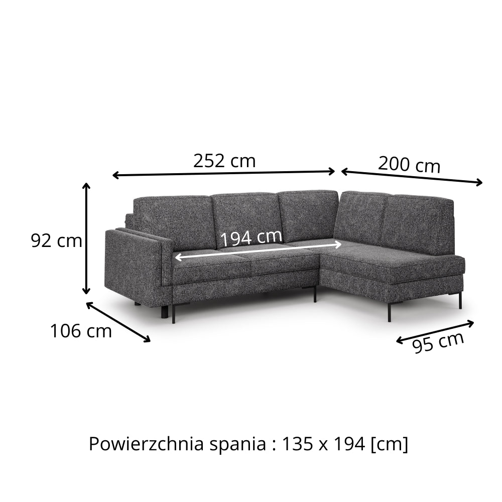 Nowoczesny narożnik DIVA z funkcją spania i pojemnikiem na pościel