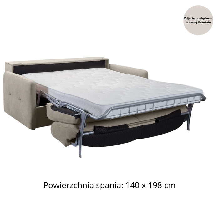 Sofa EMA 2,5 osobowa z funkcją spania codziennego stelaż włoski z materacem 140 cm i pojemnikiem na pościel