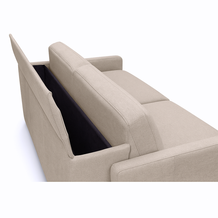 Sofa EMA 3 osobowa z funkcją spania codziennego stelaż włoski z materacem 160 cm i pojemnikiem na pościel