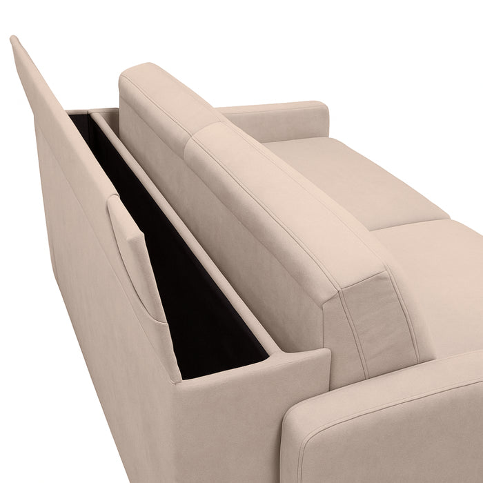 Sofa EMA 3 osobowa z funkcją spania codziennego stelaż włoski z materacem 160 cm i pojemnikiem na pościel