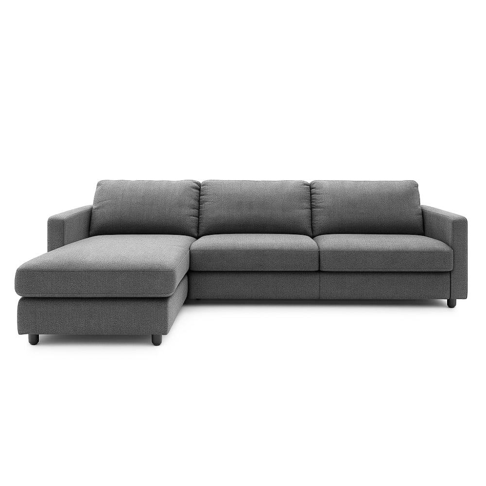 EMA corner sofa with daily sleeping function, Italian STANDARD frame with a 160 cm mattress and a bedding container