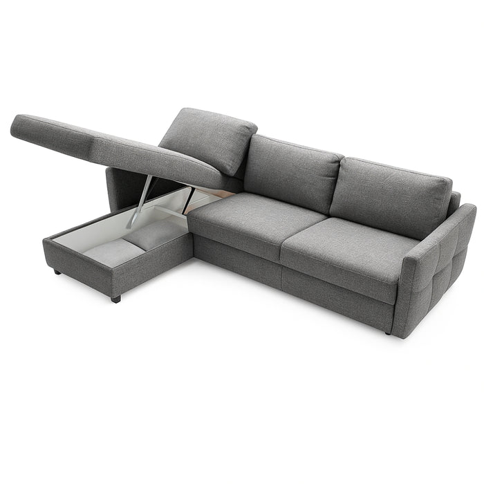 Narożnik EMA z funkcją spania codziennego stelaż włoski standard z materacem 160cm i pojemnikiem na pościel