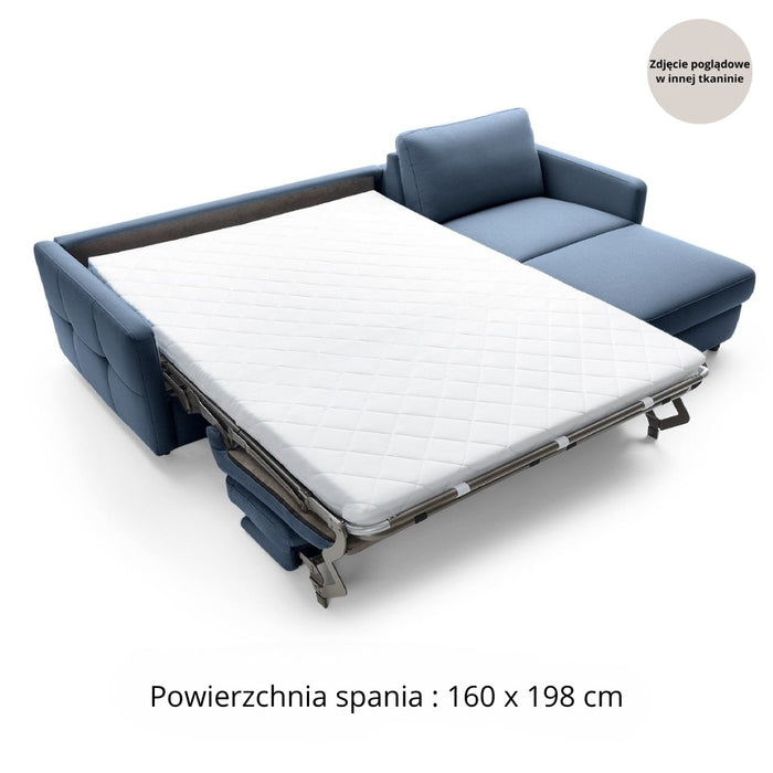 Narożnik EMA z funkcją spania codziennego stelaż włoski standard z materacem 160cm i pojemnikiem na pościel