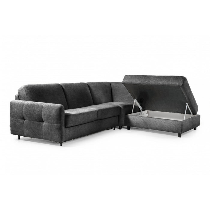 Narożnik EMA z otomaną funkcja spania codziennego stelaż włoski z materacem 120 cm i pojemnikiem na pościel