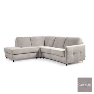 Narożnik EMA z otomaną funkcja spania codziennego stelaż włoski z materacem 140 cm i pojemnikiem na pościel