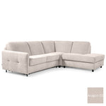 Narożnik EMA z otomaną funkcja spania codziennego stelaż włoski z materacem 160 cm i pojemnikiem na pościel