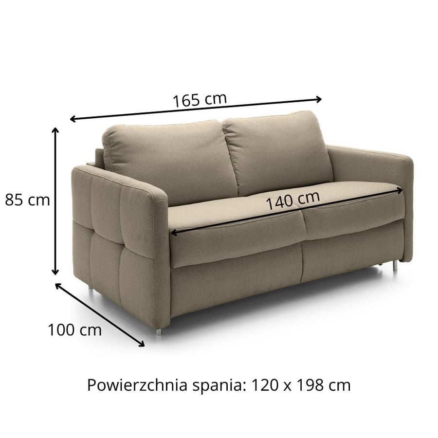 Sofa EMA 2 osobowa z funkcją spania codziennego stelaż włoski z materacem 120 cm