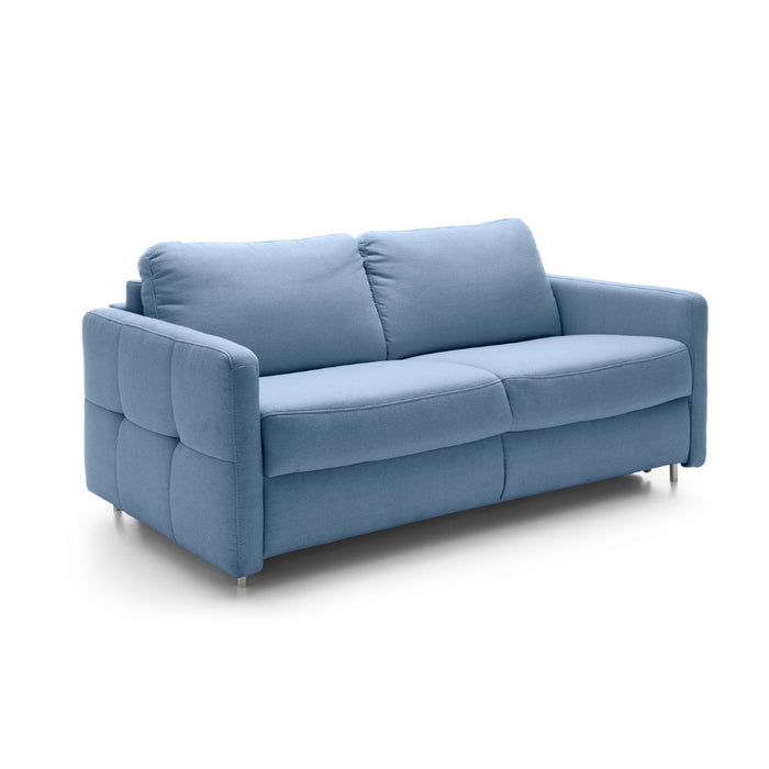 Sofa EMA 2,5 osobowa z pojemnikiem i funkcją spania codziennego stelaż włoski z materacem 140 cm