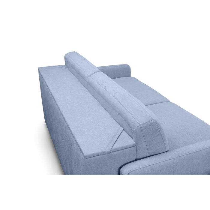 Sofa EMA 2,5 osobowa z pojemnikiem i funkcją spania codziennego stelaż włoski z materacem 140 cm