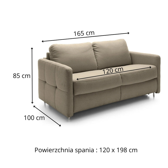 Sofa EMA 2 osobowa z funkcją spania codziennego stelaż włoski z materacem 120 cm