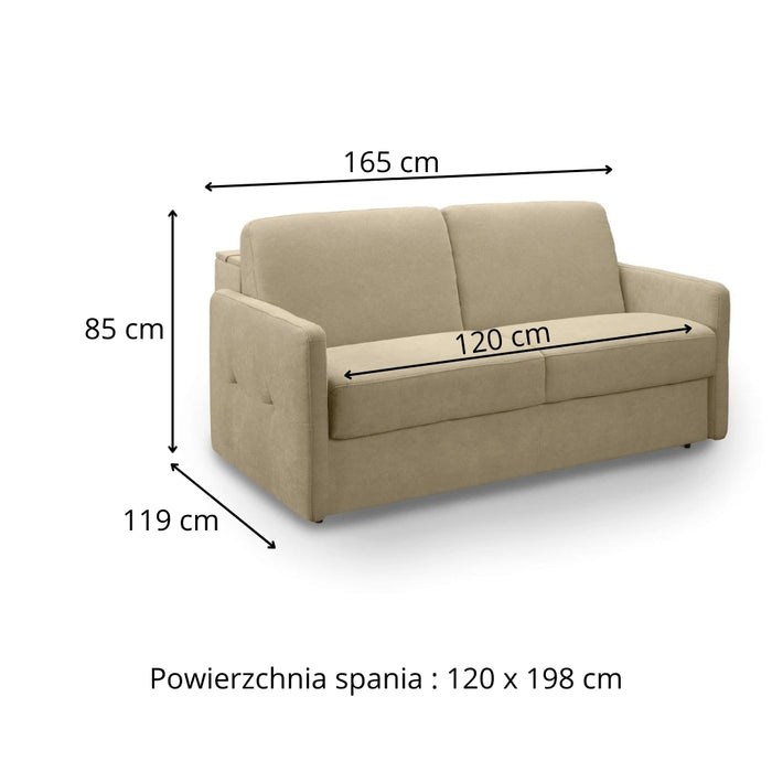 Sofa EMA 2 osobowa z pojemnikiem i funkcją spania codziennego stelaż włoski z materacem 120 cm