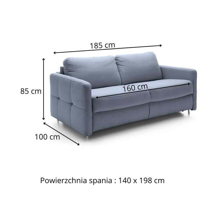 Sofa EMA 2,5 osobowa z funkcją spania codziennego stelaż włoski z materacem 140 cm