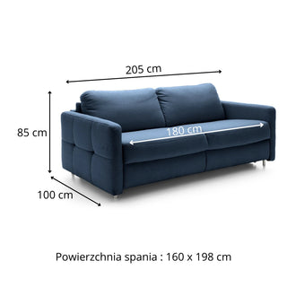 Sofa EMA 3 osobowa z funkcją spania codziennego stelaż włoski z materacem 160 cm