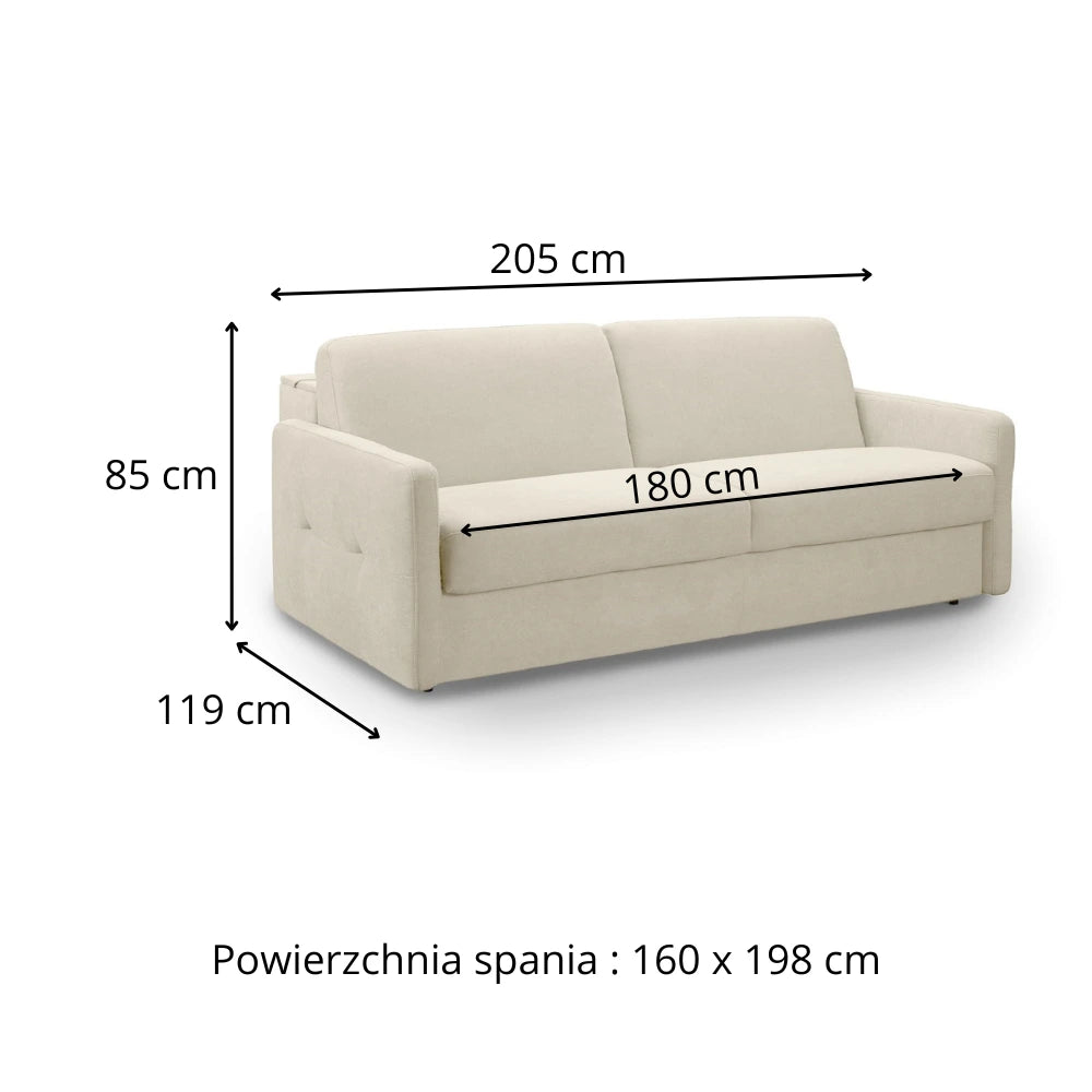 Sofa EMA 3 osobowa z pojemnikiem i funkcją spania codziennego stelaż włoski z materacem 160 cm