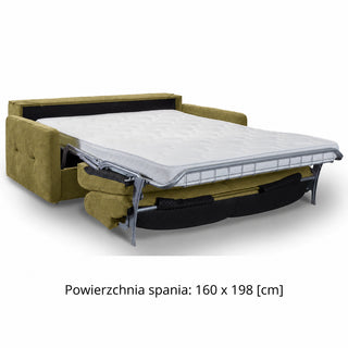 Sofa EMA 3 osobowa z pojemnikiem i funkcją spania codziennego stelaż włoski z materacem 160 cm