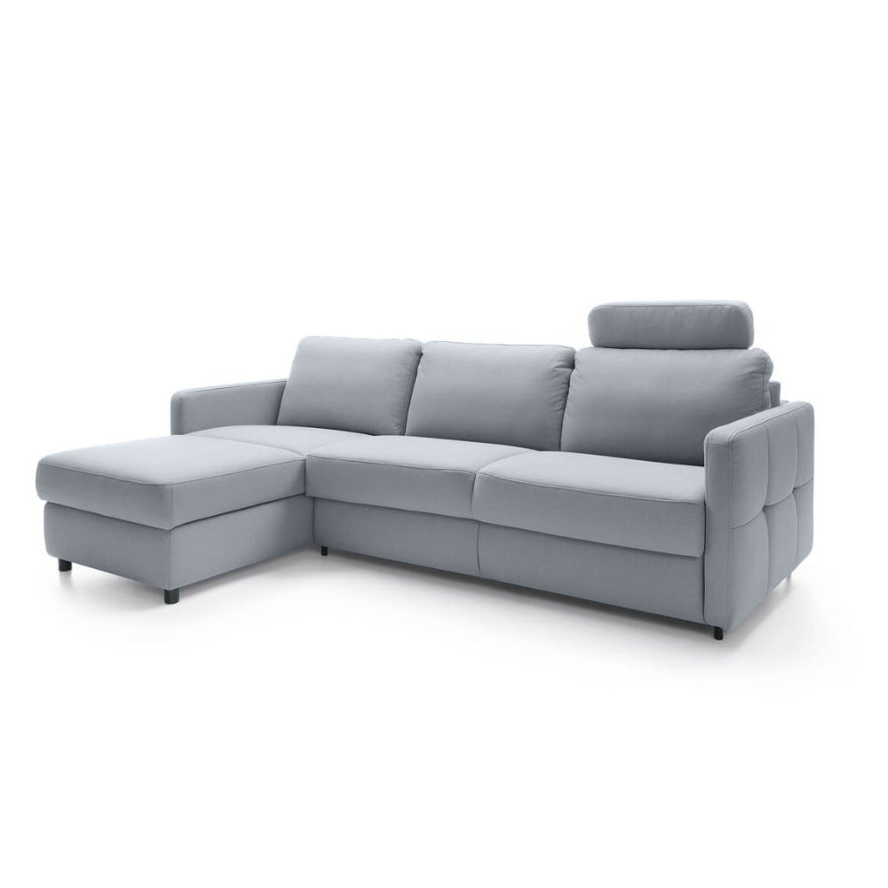 Narożnik EMA z funkcją spania codziennego stelaż włoski z materacem 140 cm i pojemnikiem na pościel