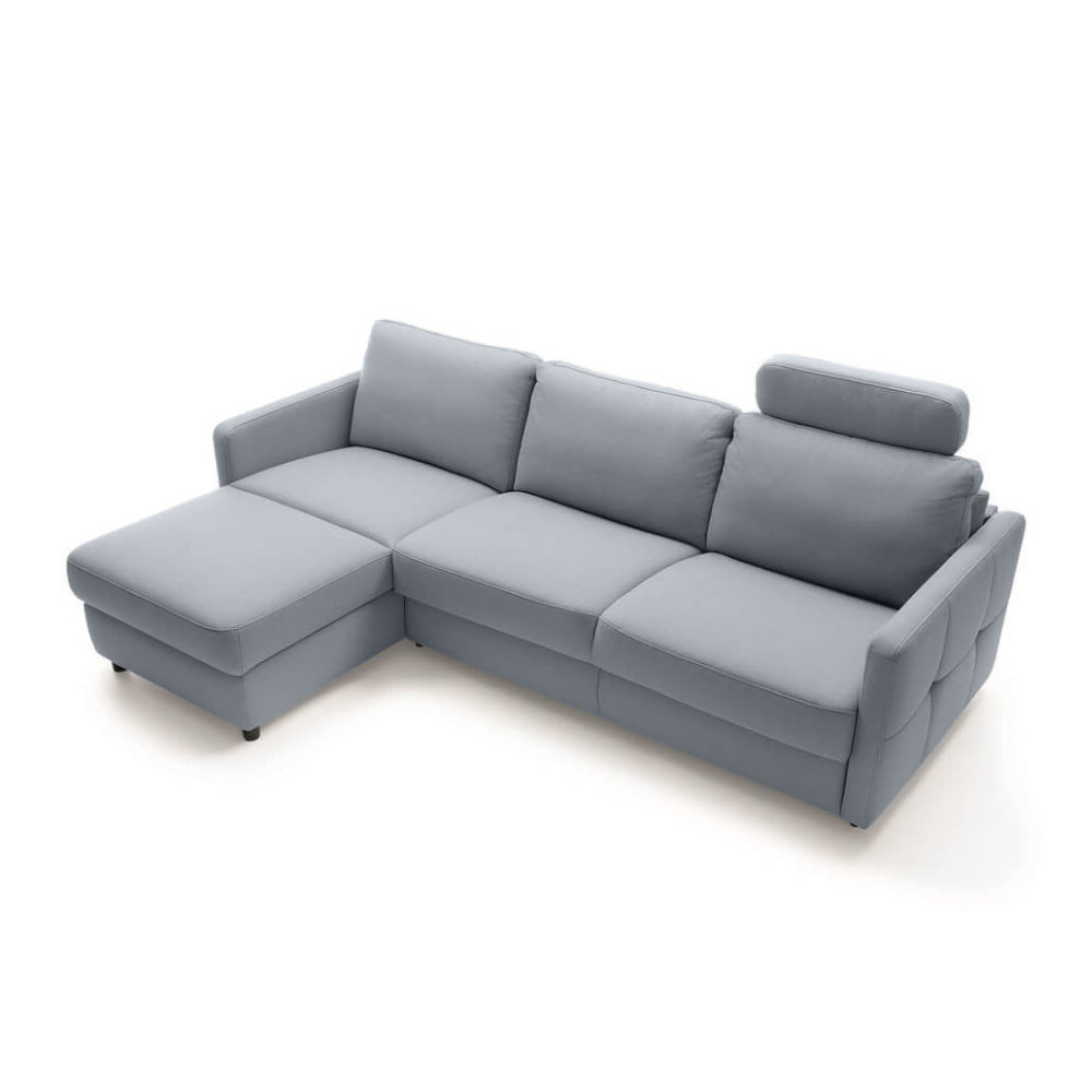 Narożnik EMA z funkcją spania codziennego stelaż włoski z materacem 140 cm i pojemnikiem na pościel