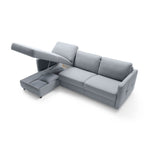 Narożnik EMA z funkcją spania codziennego stelaż włoski z materacem 140 cm i pojemnikiem na pościel