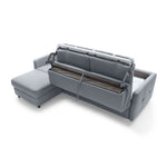 Narożnik EMA z funkcją spania codziennego stelaż włoski z materacem 140 cm i pojemnikiem na pościel