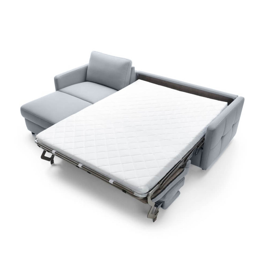 Narożnik EMA z funkcją spania codziennego stelaż włoski z materacem 140 cm i pojemnikiem na pościel