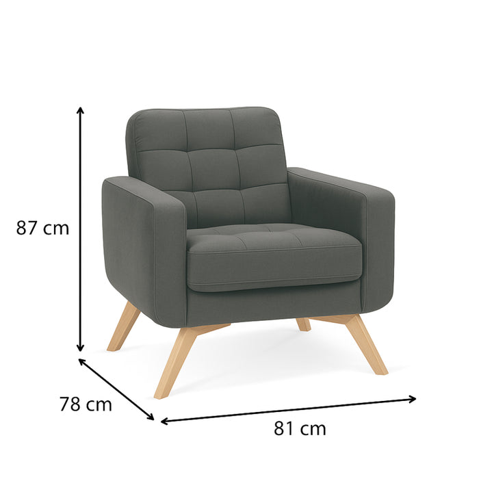 Fotel FIORD wypoczynkowy pikowany na drewnianych nóżkach