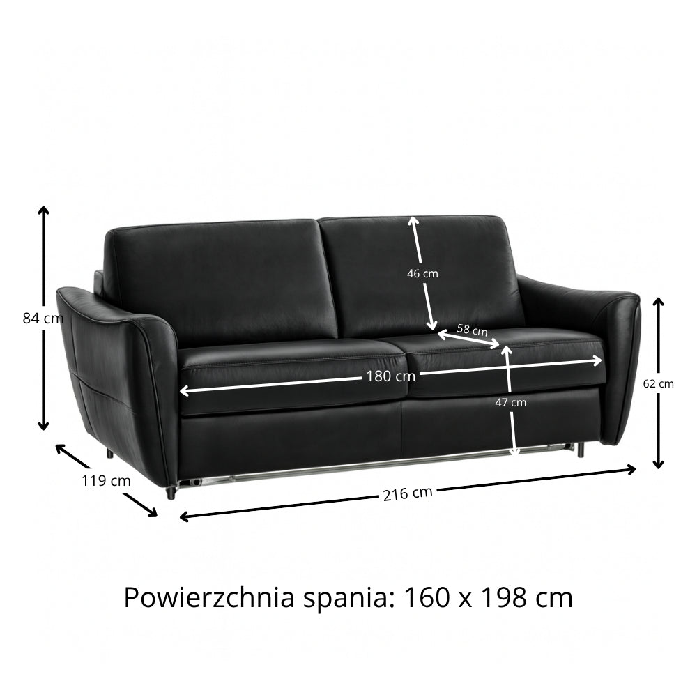 Sofa FLOSSY 3 osobowa z funkcją spania codziennego typu stelaż włoski z materacem 160 cm i pojemnikiem