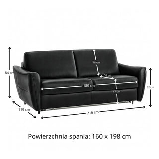 Sofa FLOSSY 3 osobowa z funkcją spania codziennego typu stelaż włoski z materacem 160 cm i pojemnikiem