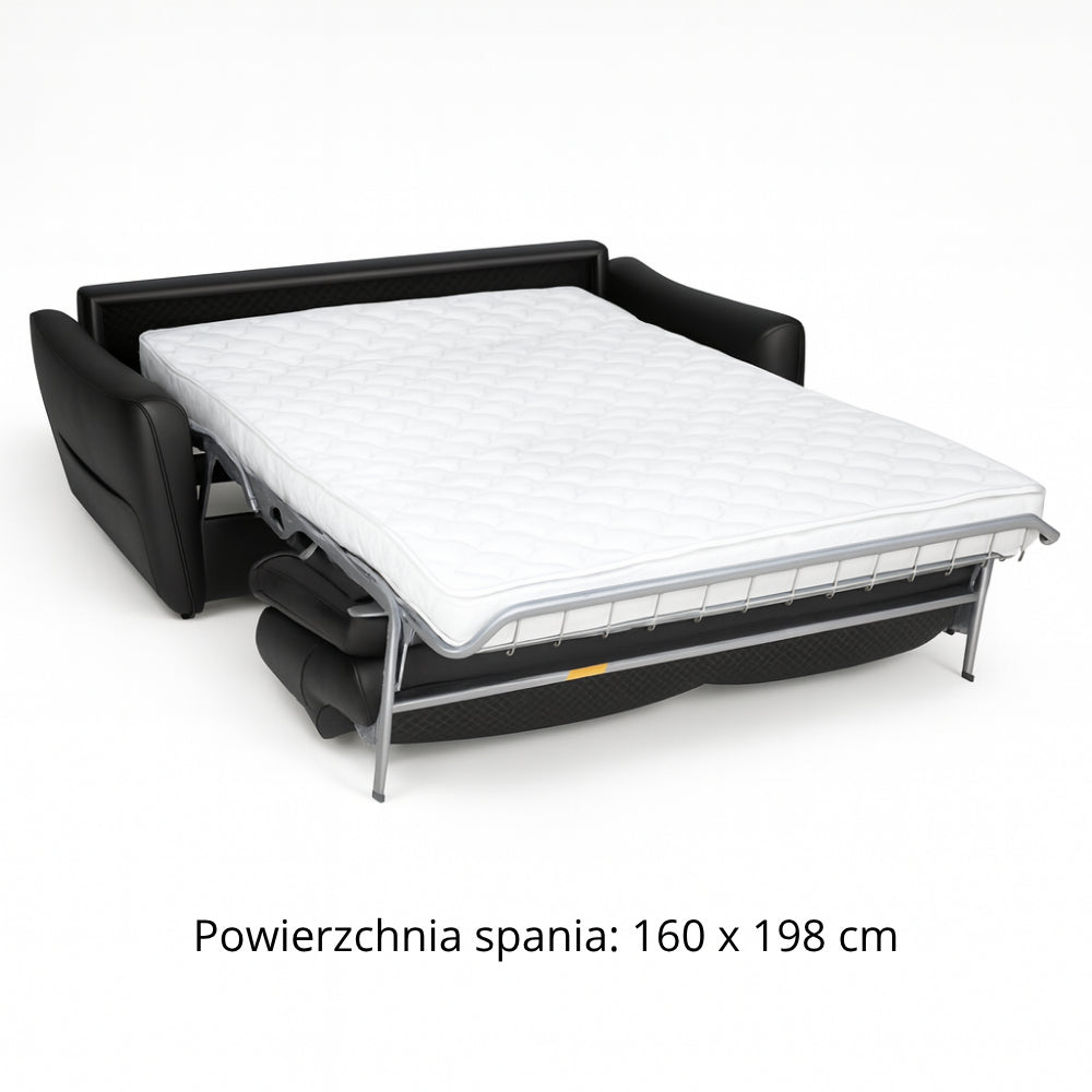 Sofa FLOSSY 3 osobowa z funkcją spania codziennego typu stelaż włoski z materacem 160 cm i pojemnikiem