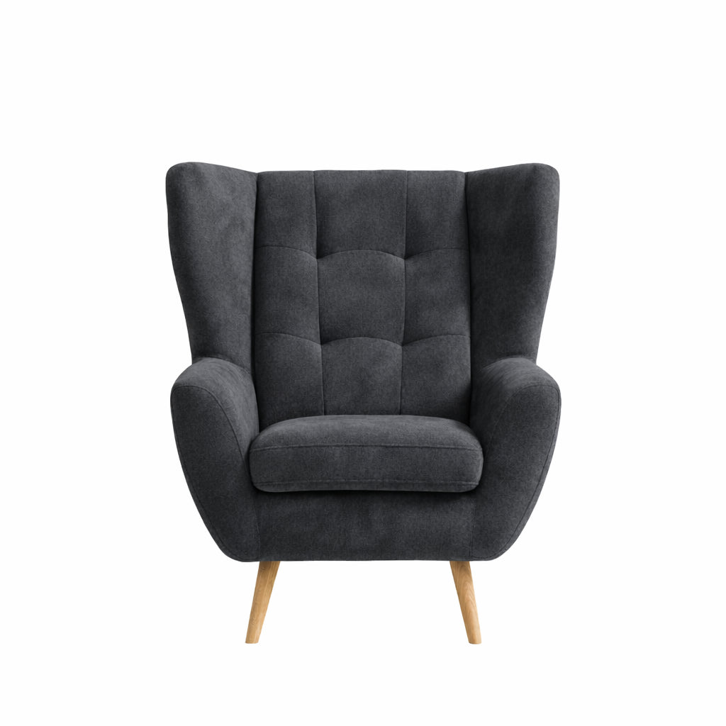 Fotel LAHTI uszak pikowany na drewnianych nóżkach