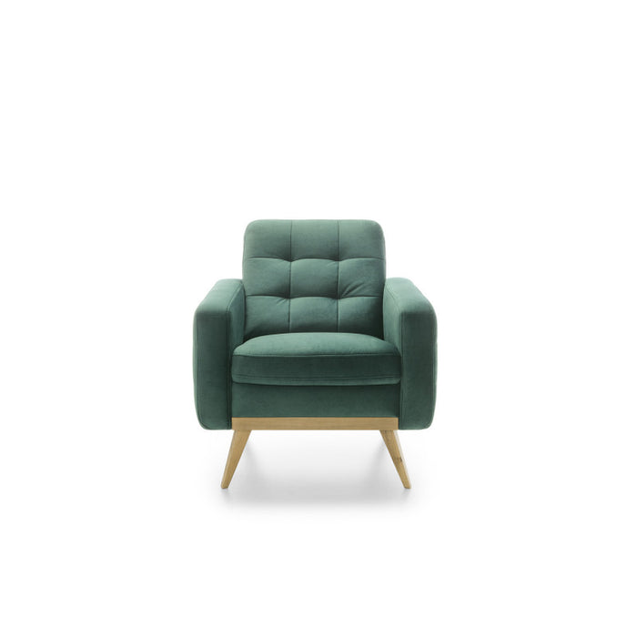 NOVA lounge armchair, quilted, on wooden legs