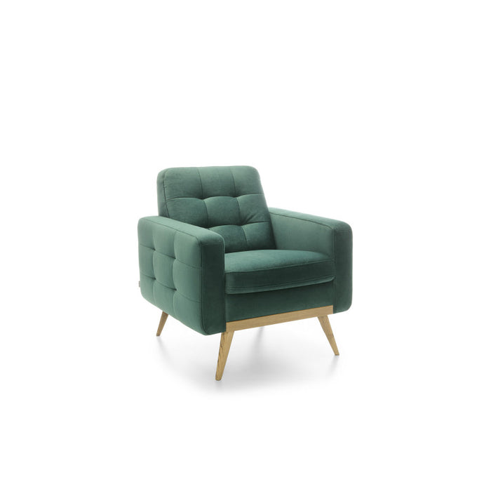 NOVA lounge armchair, quilted, on wooden legs