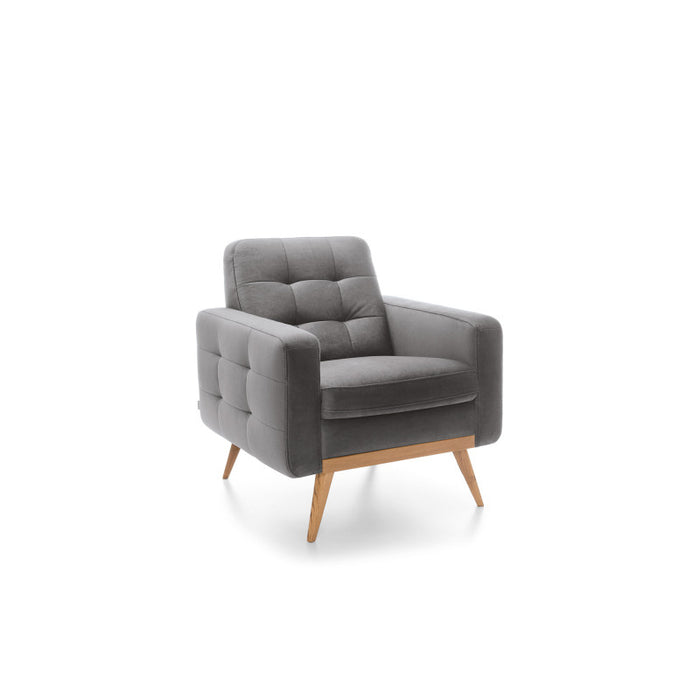 NOVA lounge armchair, quilted, on wooden legs