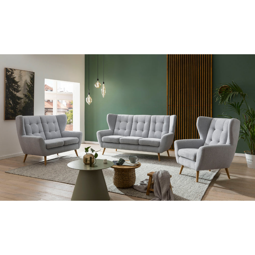 Sofa LAHTI uszak 3 osobowa pikowana na drewnianych nóżkach