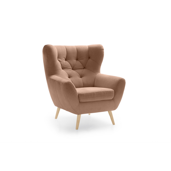 VOSS wing armchair quilted on wooden legs