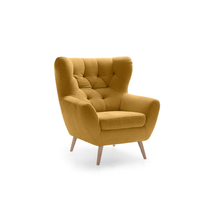 VOSS wing armchair quilted on wooden legs