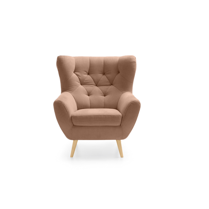 VOSS wing armchair quilted on wooden legs