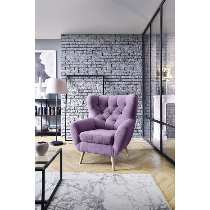 VOSS wing armchair quilted on wooden legs