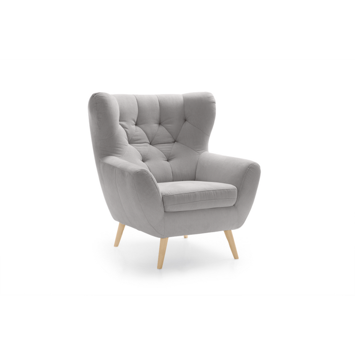 VOSS wing armchair quilted on wooden legs