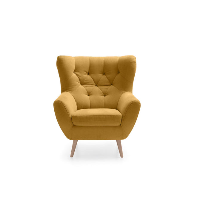 VOSS wing armchair quilted on wooden legs