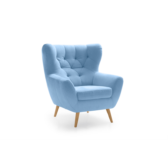 VOSS wing armchair quilted on wooden legs