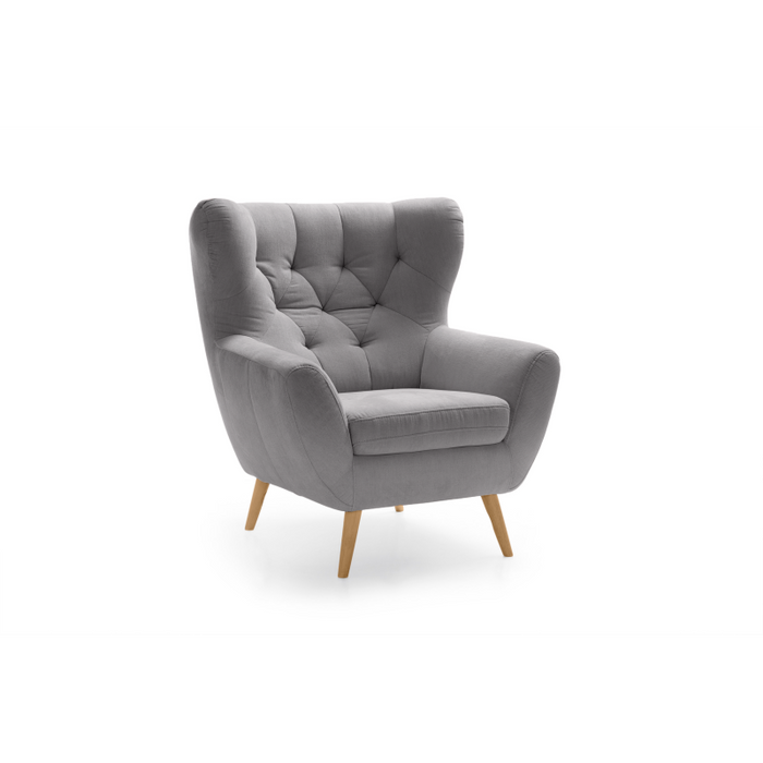 VOSS wing armchair quilted on wooden legs