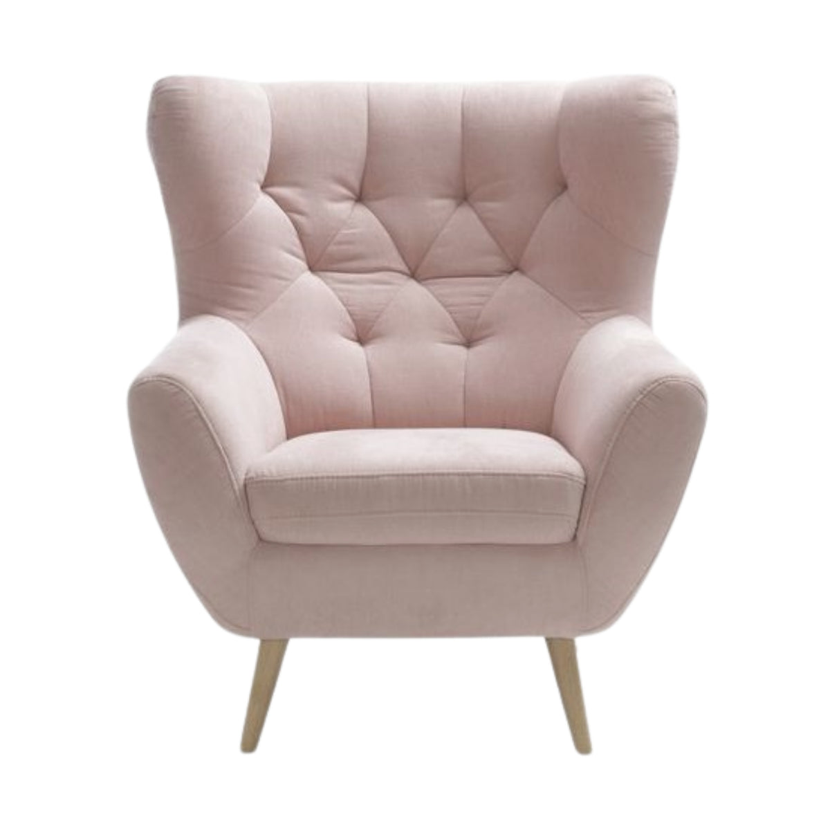 Fotel uszak VOSS pikowany na drewnianych nóżkach