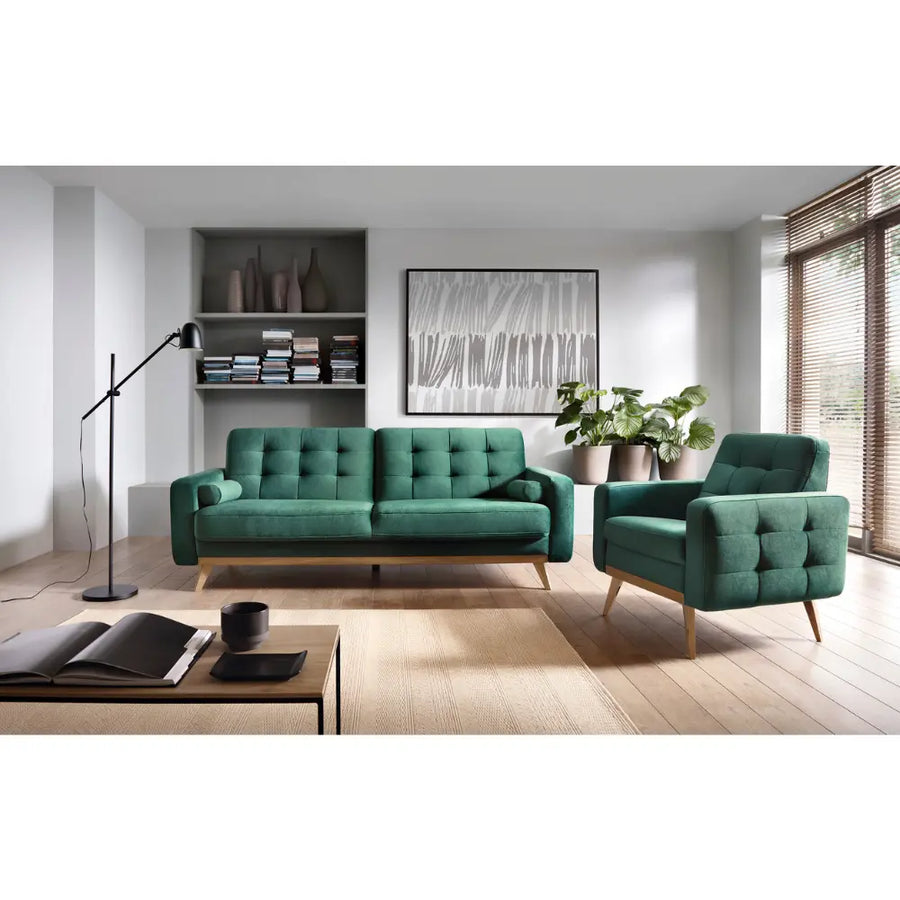 Sofa NOVA rozkładana z pojemnikiem na drewnianych nóżkach — i-sofa