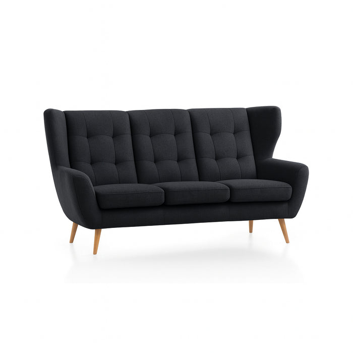 NORDI 3-seater sofa, quilted, on wooden legs