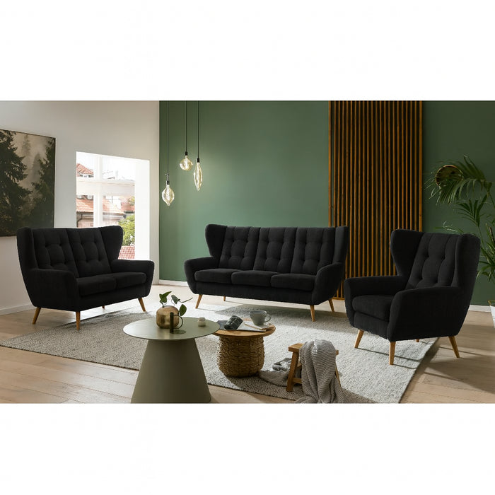 NORDI 3-seater sofa, quilted, on wooden legs