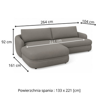 Narożnik LUSH obły z funkcją spania i pojemnikiem na pościel mały