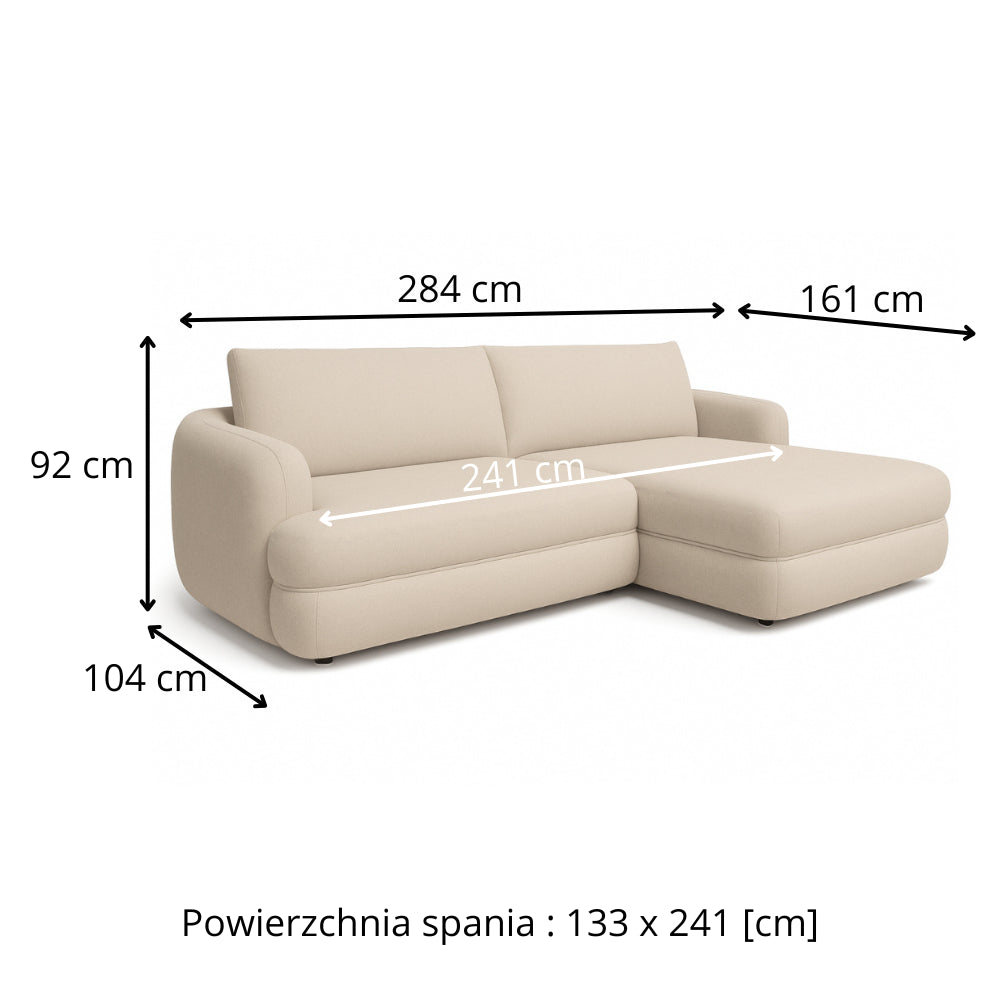 Narożnik LUSH obły z funkcją spania i pojemnikiem na pościel duży