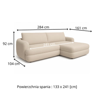 Narożnik LUSH obły z funkcją spania i pojemnikiem na pościel duży