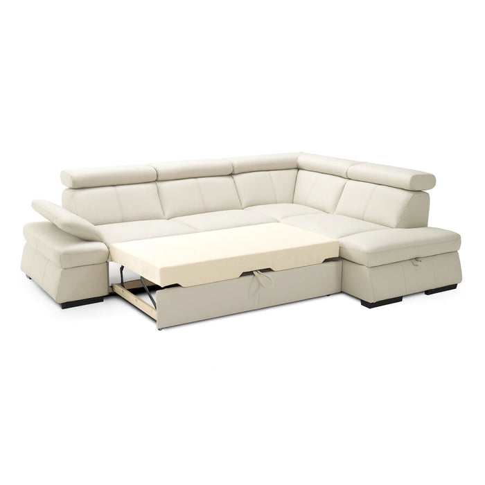 Narożnik MALPENSA rozkładany z pojemnikiem i ruchomymi zagłówkami + pufa gratis